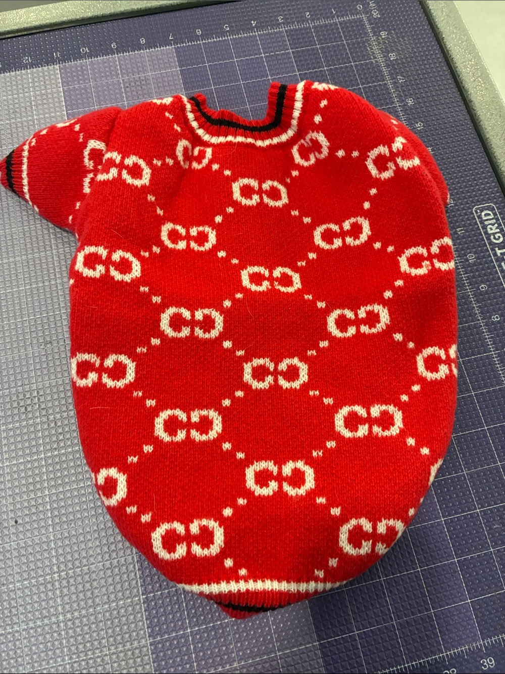 Red Patterned Button-Front pets Sweater - Picture 3 of 3